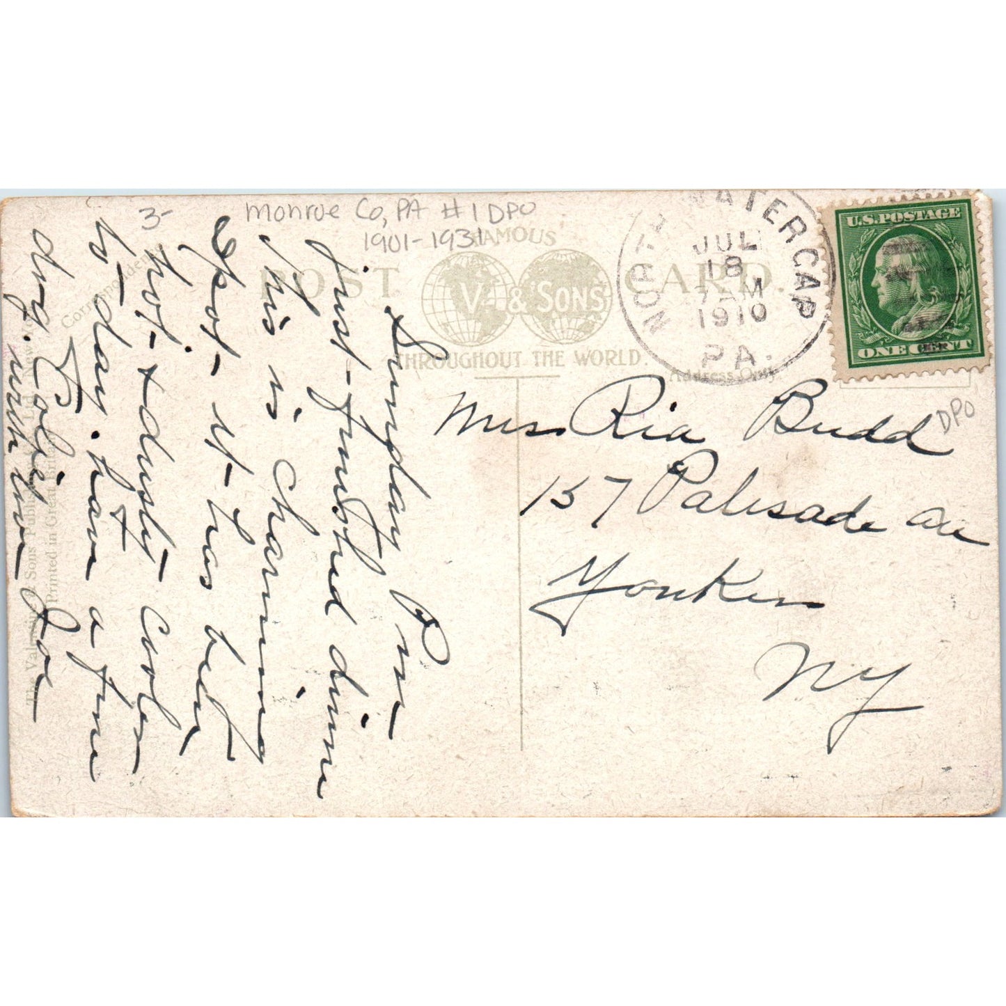 Delaware Water Gap PA 1910 - Original Postcard P3-4