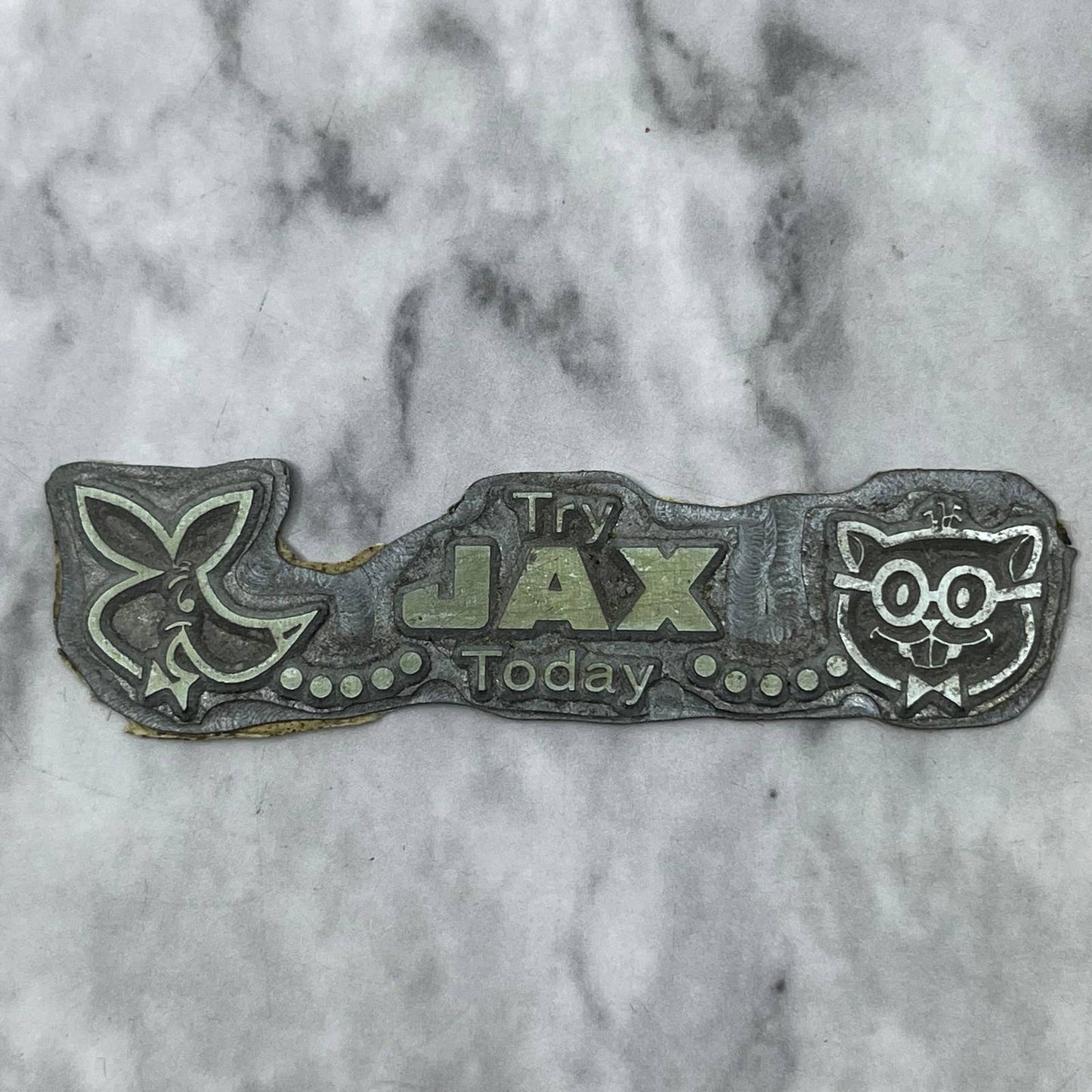 Vintage Letterpress Printers Block Plate Try JAX Today Cartoon Animals TJ57