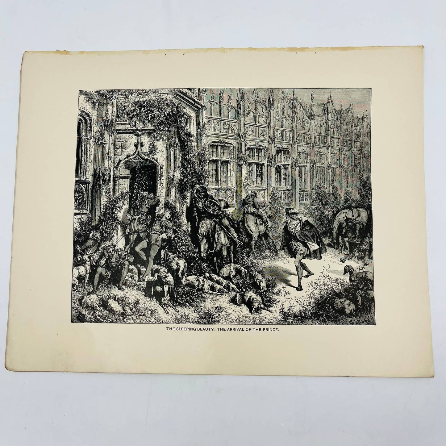 1880s Art Engraving Tennyson The Day Dream SLEEPING BEAUTY ARRIVAL OF THE PRINCE