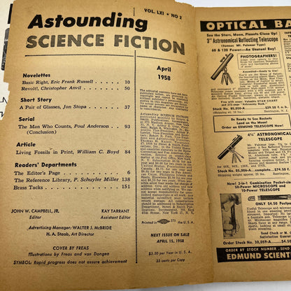 Astounding Science Fiction Magazine Vol 61 No2 April 1958 Eric Frank Russell TH9