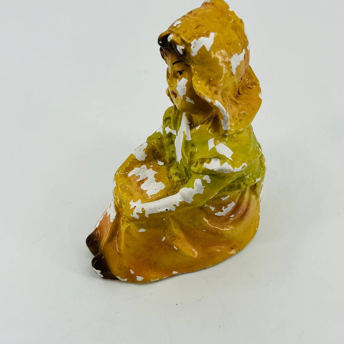 Vintage Antique Sitting Little Dutch Girl Carnival Chalkware 4” Figurine TC5