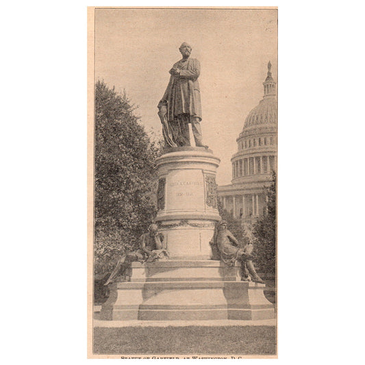 Statue of Garfield at Washington D.C. 3.5x6" Original Engraving 1899 AK5-18