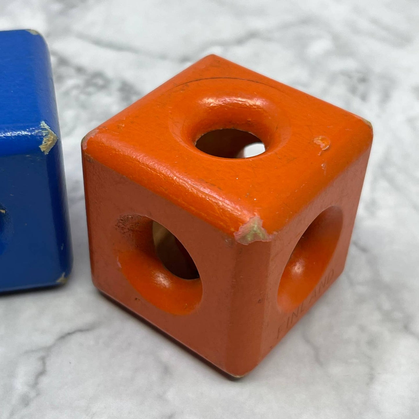 1960s Wooden Rattle Cube with Bell Set of 2 Made in Finland 1.5” SE6