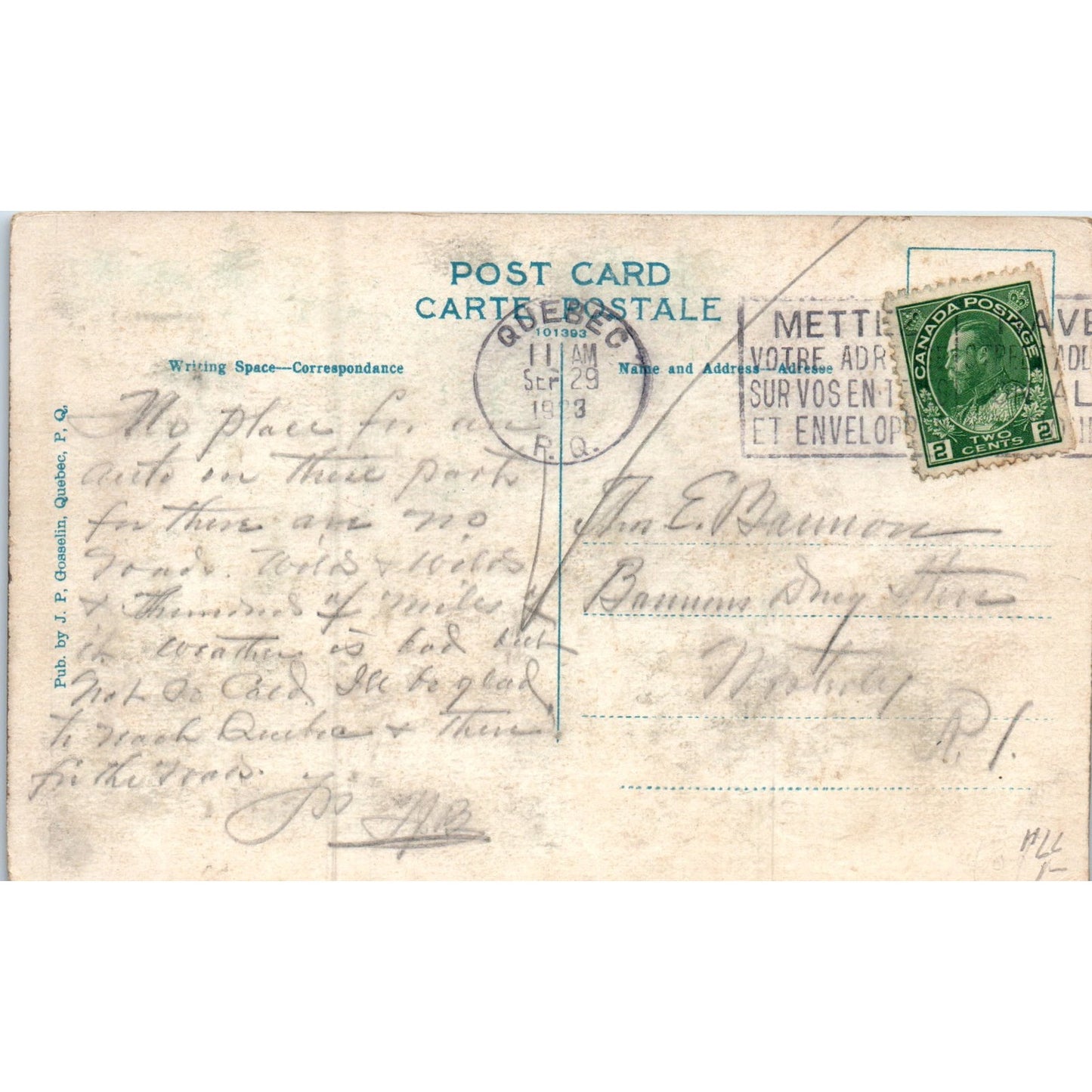 Caleche Quebec Horse and Buggy 1923 Original Postcard P2-4