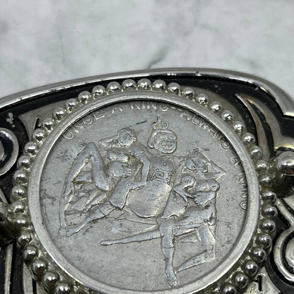 Vtg Belt Buckle- Coin Mount Style - Silver Tone - Once a King, Always a King SE7