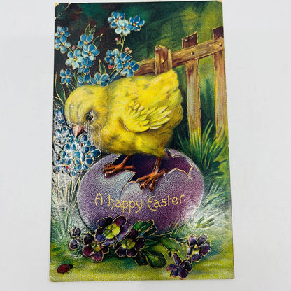 1910s Easter Post Card Embossed Cloisonné Style Dresden Gilt Chick on Egg PA5