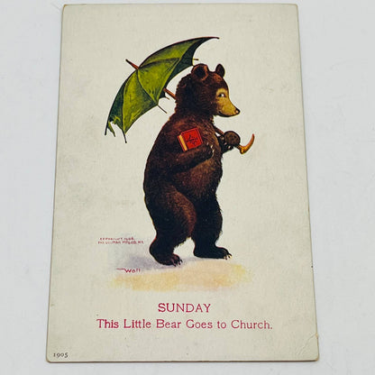 1910s Post Card Christian Sunday Anthropomorphic Bear Goes to Church PA6