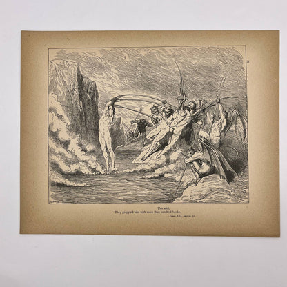 Original 1880s Gustave Dore Engraving Divine Comedy grappled by 100 hooks FL4