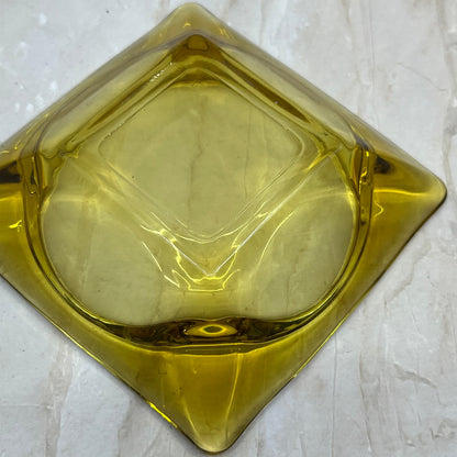 Square Yellow Amber Glass Cigar Ashtray Heavy MCM 4.5" Anchor Hocking TC9