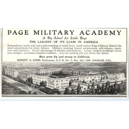 c1920 Harper's Magazine Ad - Page Military Academy Robert Gibbs Los Angeles EA3