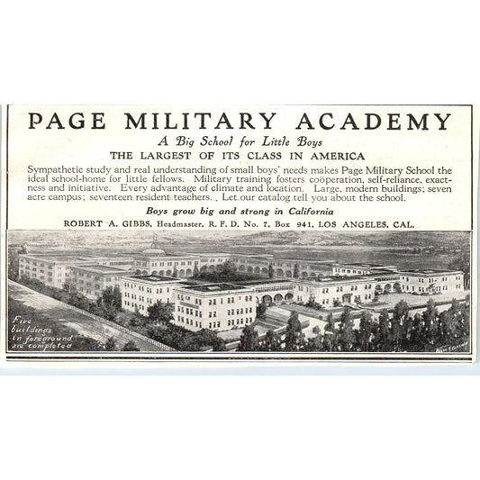 c1920 Harper's Magazine Ad - Page Military Academy Robert Gibbs Los Angeles EA3