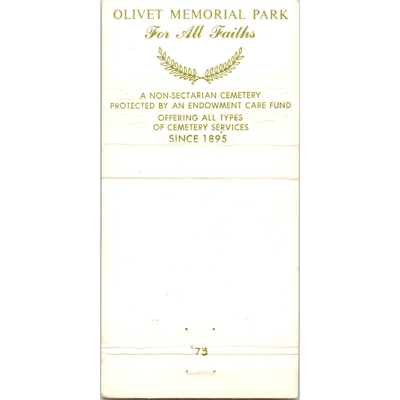 Olivet Memorial Park Colma California Advertising Matchbook Cover SA1-M6