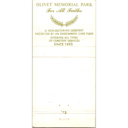 Olivet Memorial Park Colma California Advertising Matchbook Cover SA1-M6