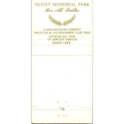 Olivet Memorial Park Colma California Advertising Matchbook Cover MM9-7
