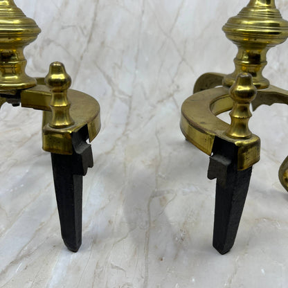 Vtg Federal Style Brass & Cast Iron Fireplace Andirons Fire Dogs 13” Tall TJ1