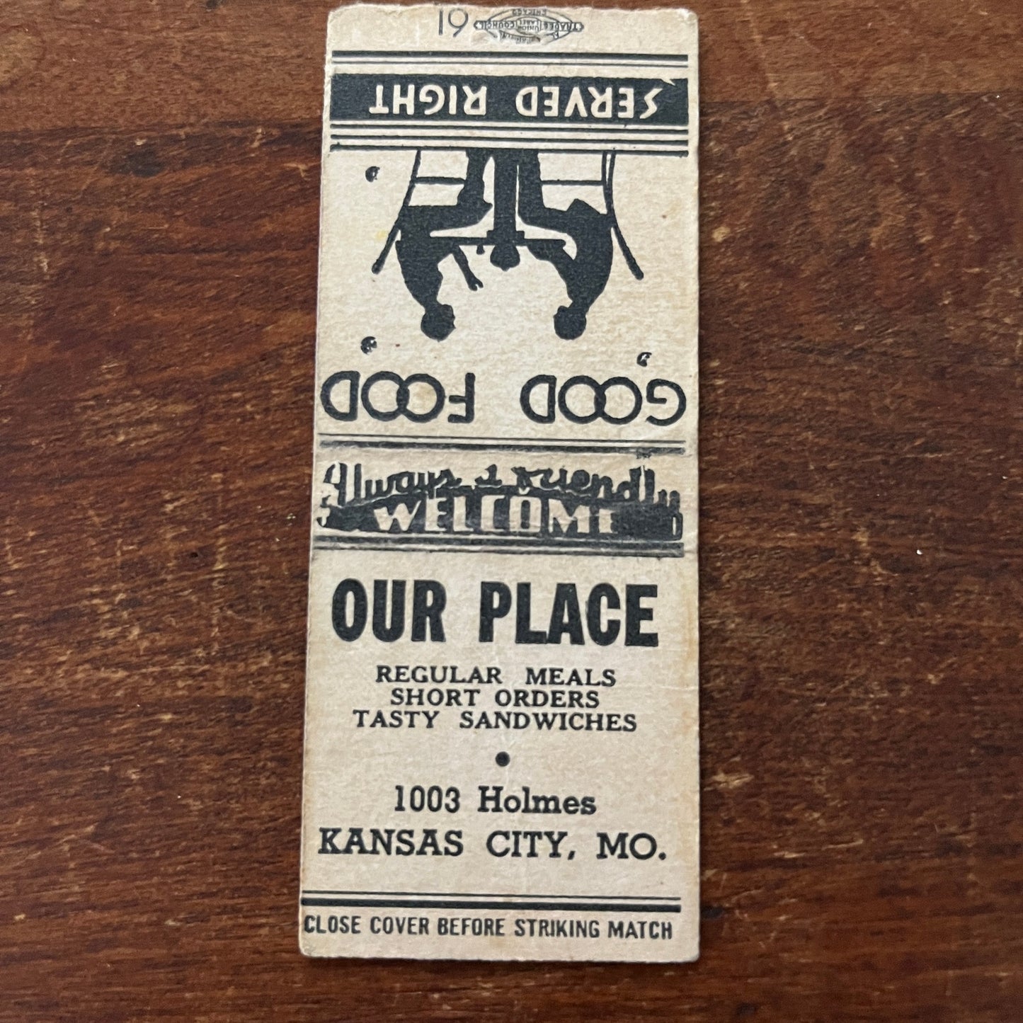 Our Place Restaurant Kansas City MO Advertising Matchbook Cover MM11-6