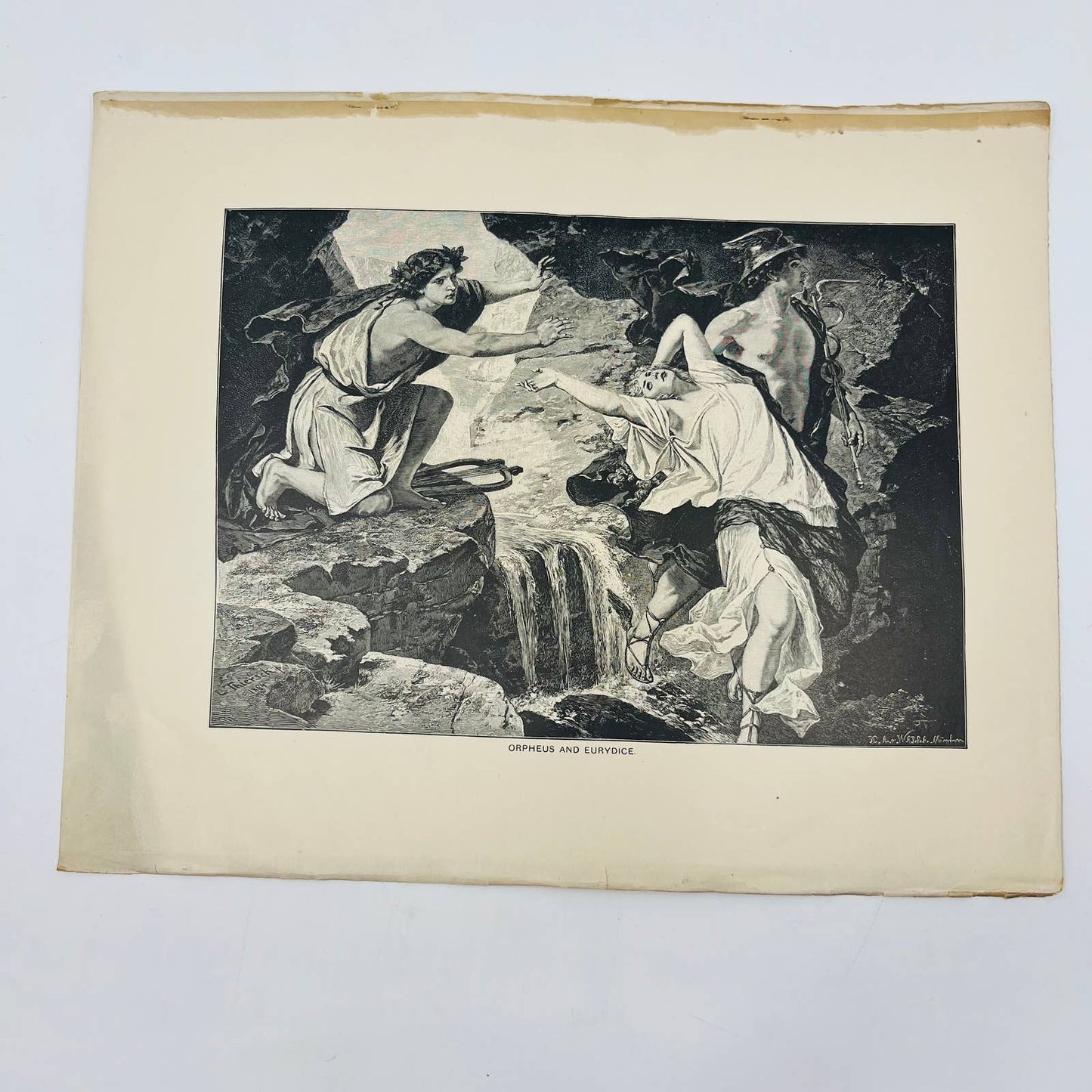 1880s Victorian Art Print Engraving Milton Il Penseroso ORPHEUS AND EURYDICE