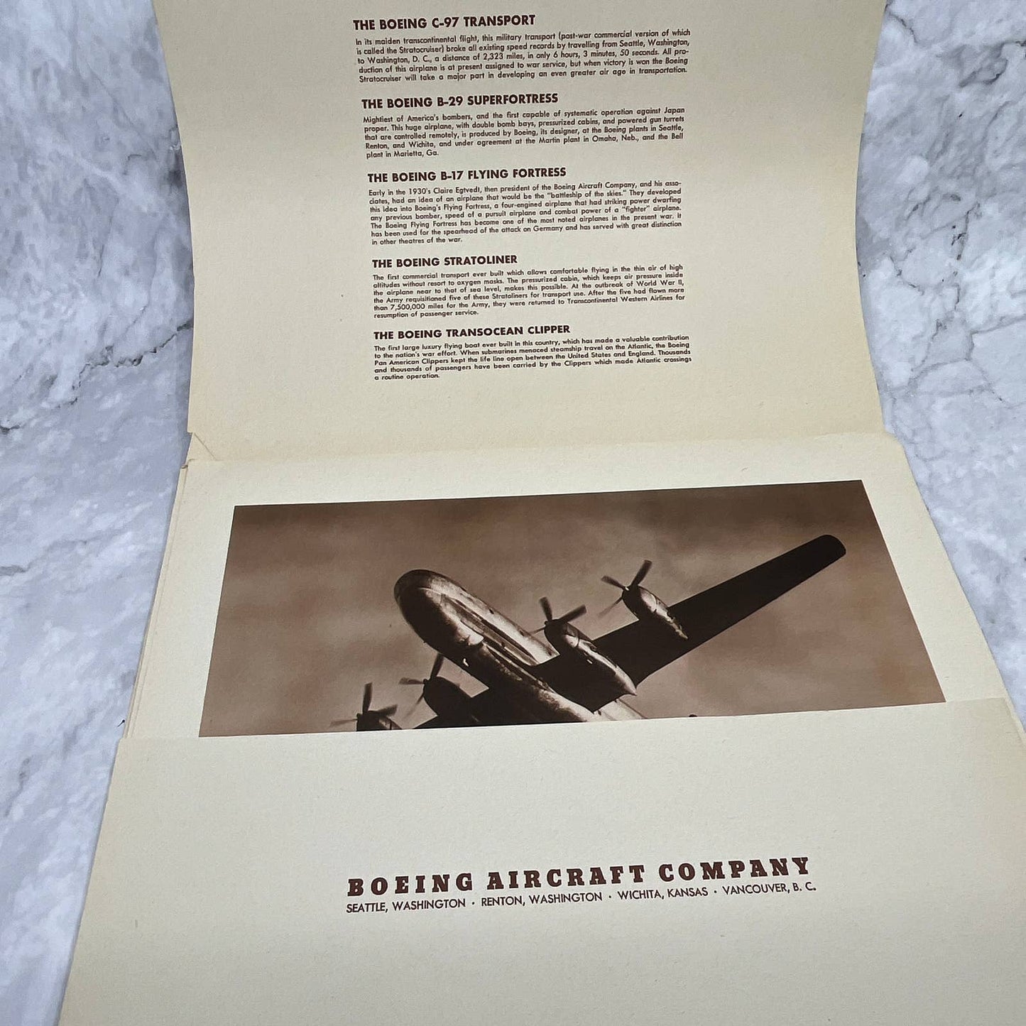 1946 Boeing Four Engine Aircraft Print Set and Envelope 11x14" TI6