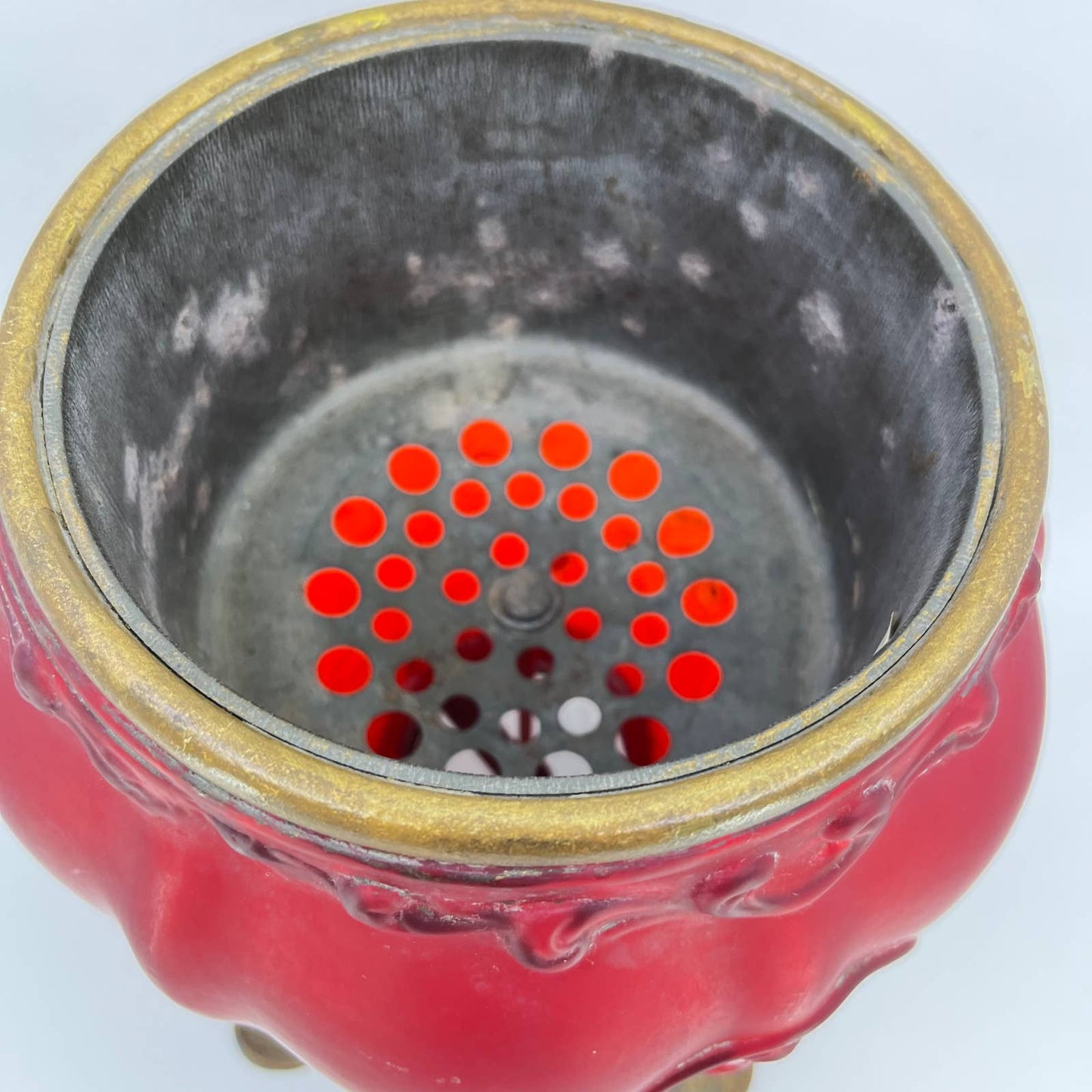 Antique Red Satin Glass and Brass Gone With the Wind Lamp Base LB3
