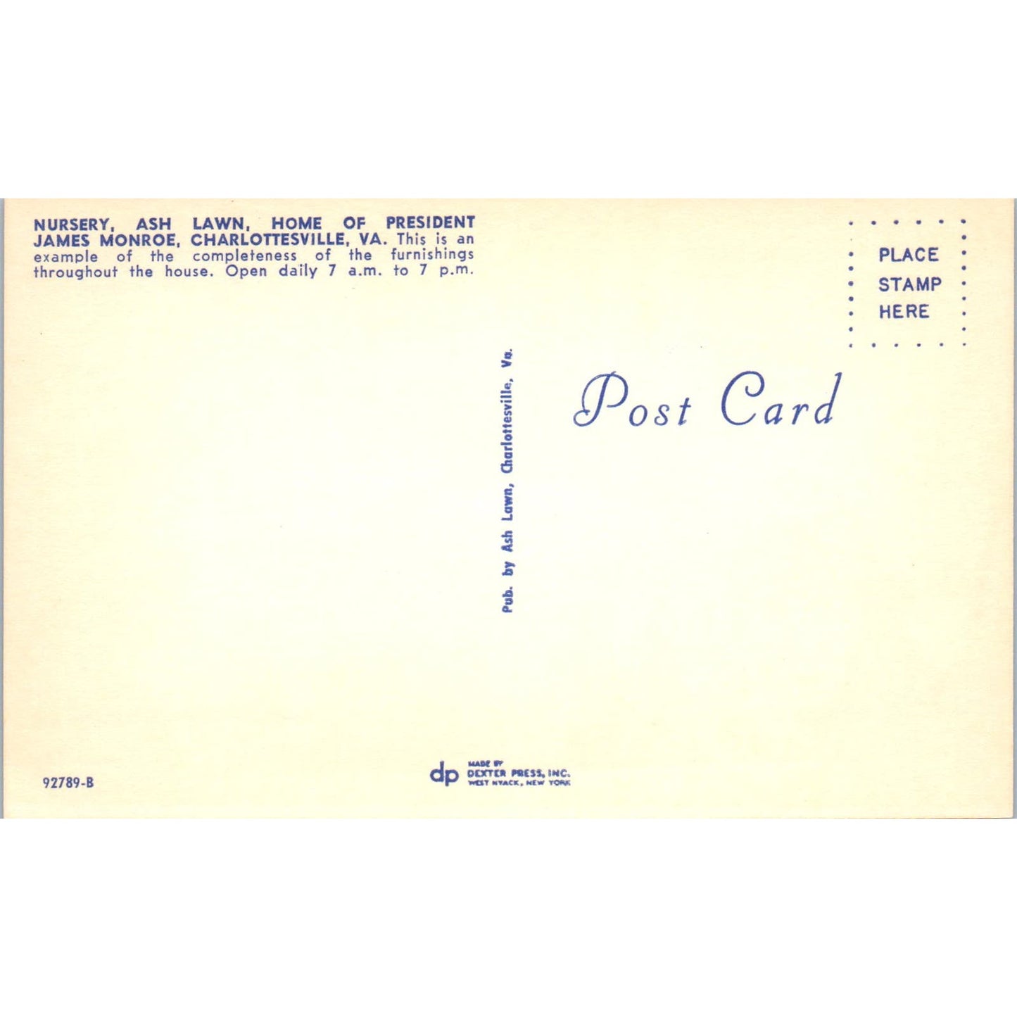 Nursery, Ash Lawn Home of President Monroe Charlottesville VA Postcard PB5