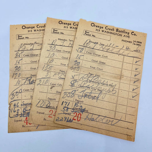 1936 Orange Crush Soda Bottling Co Receipt Ticket Lot of 3 SD6-1