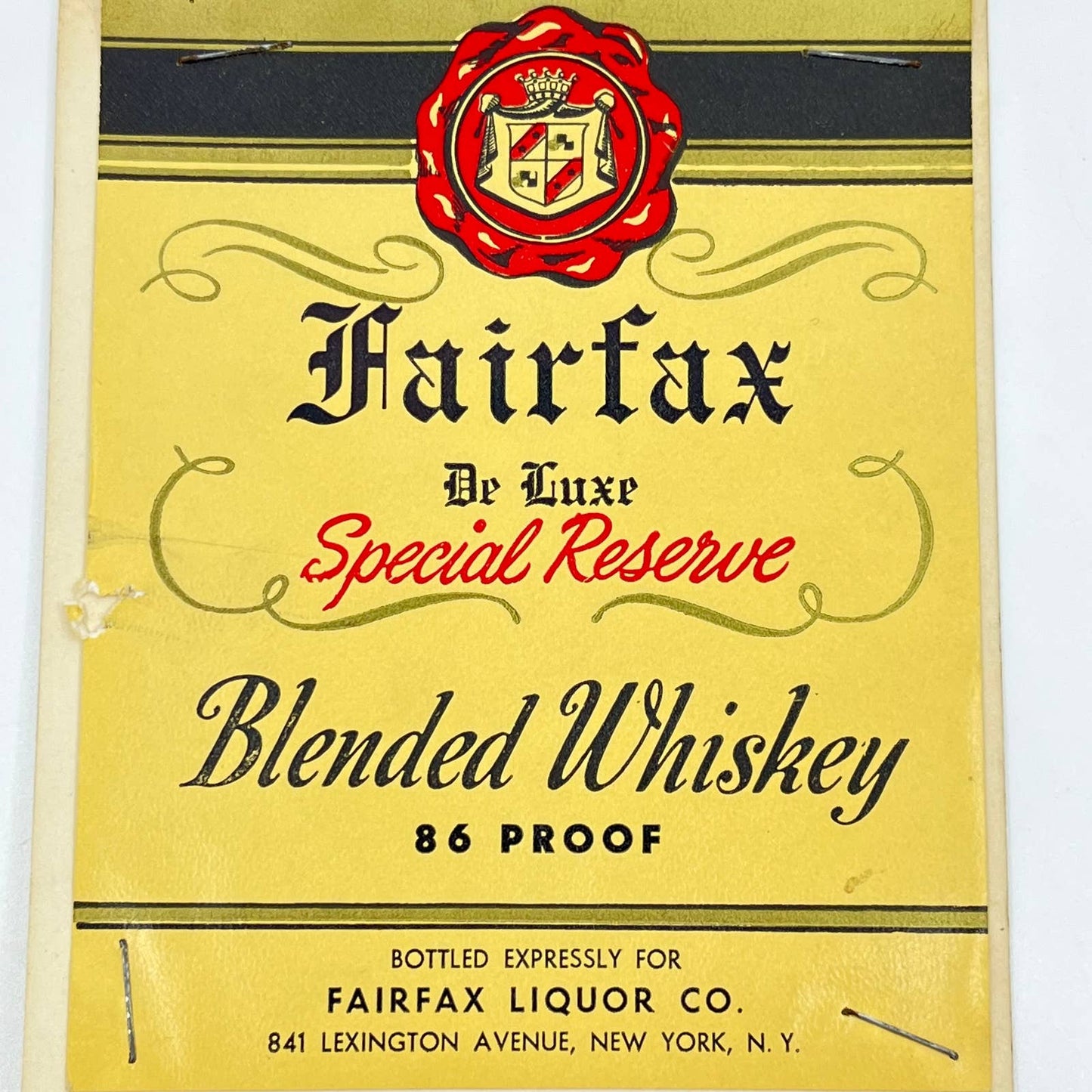 Fairfax Special Reserve Whiskey Label Fairfax Liquor Co Lexington Ave New York