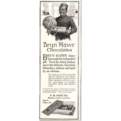 c1920 Harper's Magazine Ad Bryn Mawr Chocolates F.M. Paist Co Philadelphia EA3-4