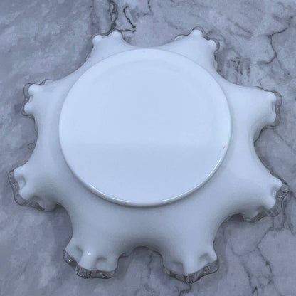 Vintage Fenton Silver Crest White Milk Glass Ruffled Edge Bowl Candy Dish 8" TI7