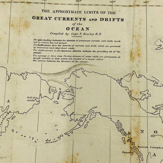 Original 1859 Civil War Map Great Currents and Drifts of the Ocean 13 x 23” FL1