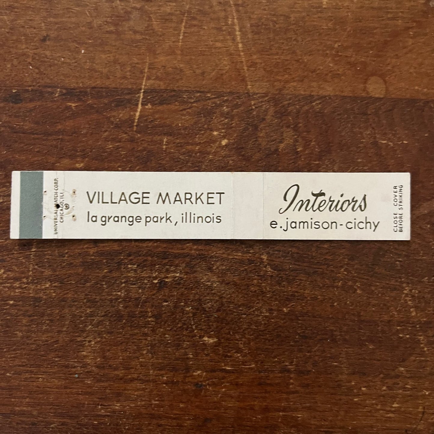 Village Market E. Jamison-Cichy La Grange Park Slim Advertising Matchbook SB3-M3