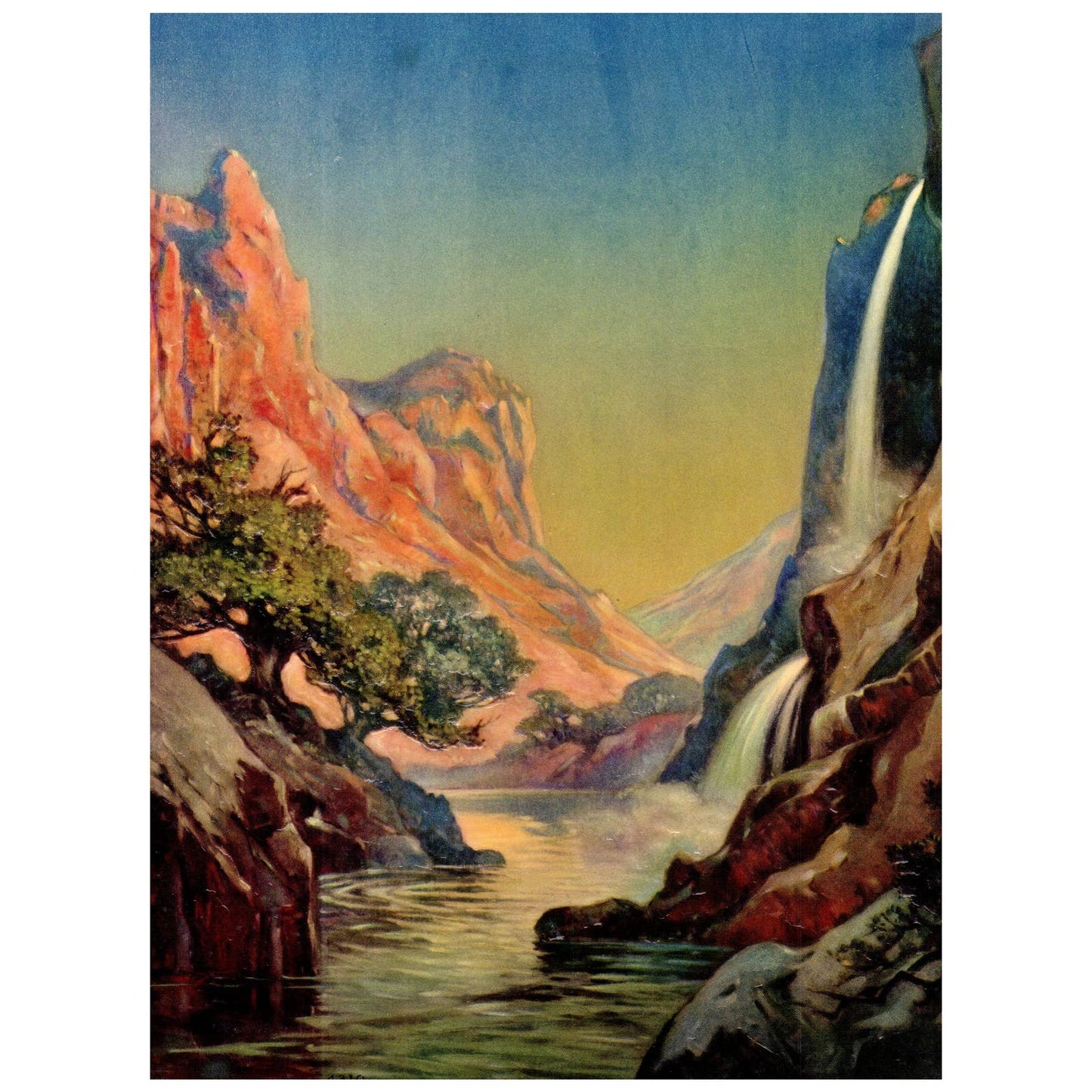 1950s Print EMBOSSED River Flowing Through Canyon ~7.5x10" AC9