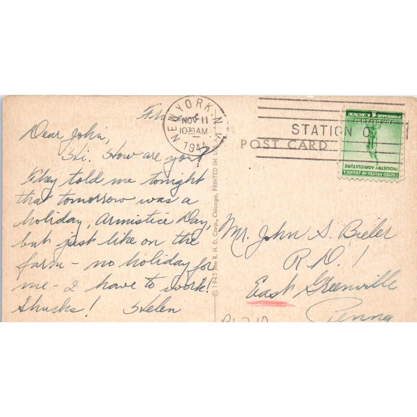 1943 WW2 R.H.D. Corp U.S. Army Comic Original Postcard P1-13-6