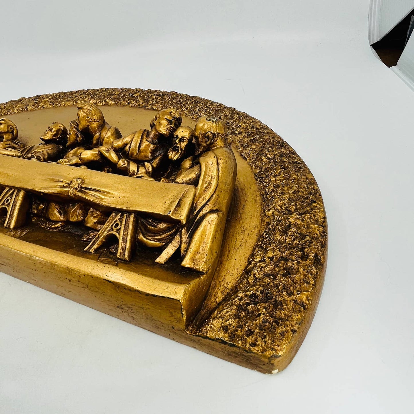 Large Chalkware Gold Tone Last Supper Relief Wall Hanging 9 x 17” TC3