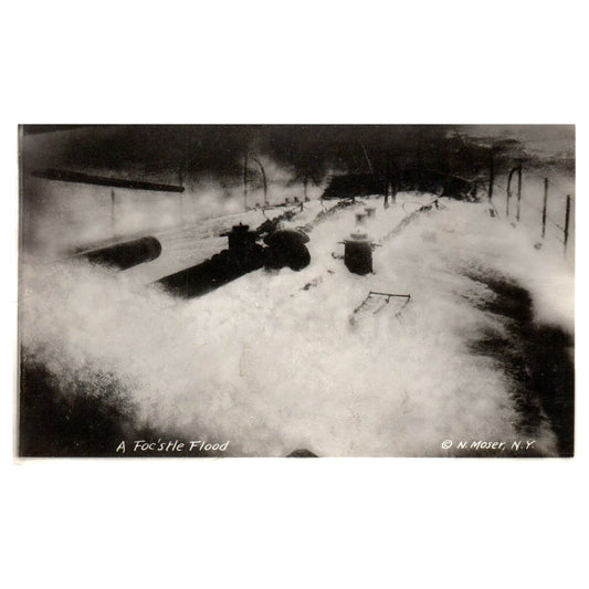WWI Battleship A Foc'stle Flood - Original Postcard RPPC P3-6
