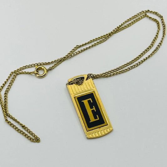 Vintage Art Deco Gold-Tone E Monogrammed Pendant Necklace SB2
