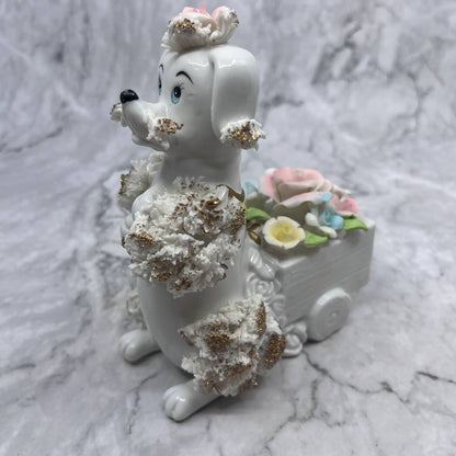 1950s Pink Porcelain Spaghetti Noodle White Poodle Bone China Flowers 5x6 TI8