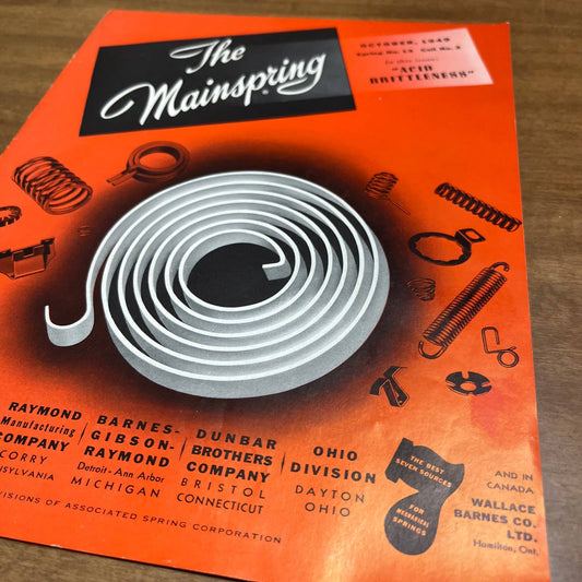 October 1949 The Mainspring Spring Company Bristol Conn Newsletter Brochure B3