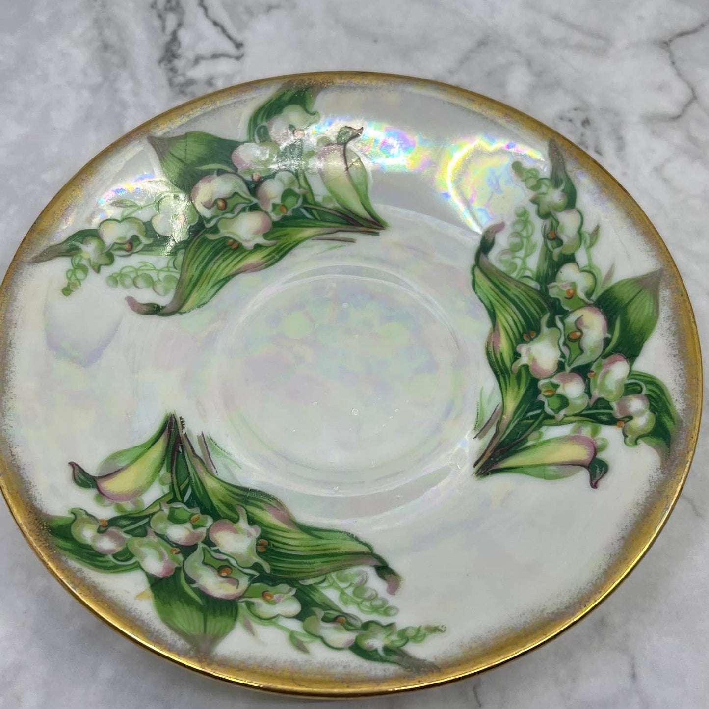 Vtg Tea Cup Saucer Ucagco Lily of Valley Japan Lusterware Gold Hand Painted TA7