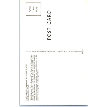 Children's Playroom Beehive House Salt Lake City Utah Original Postcard PB7