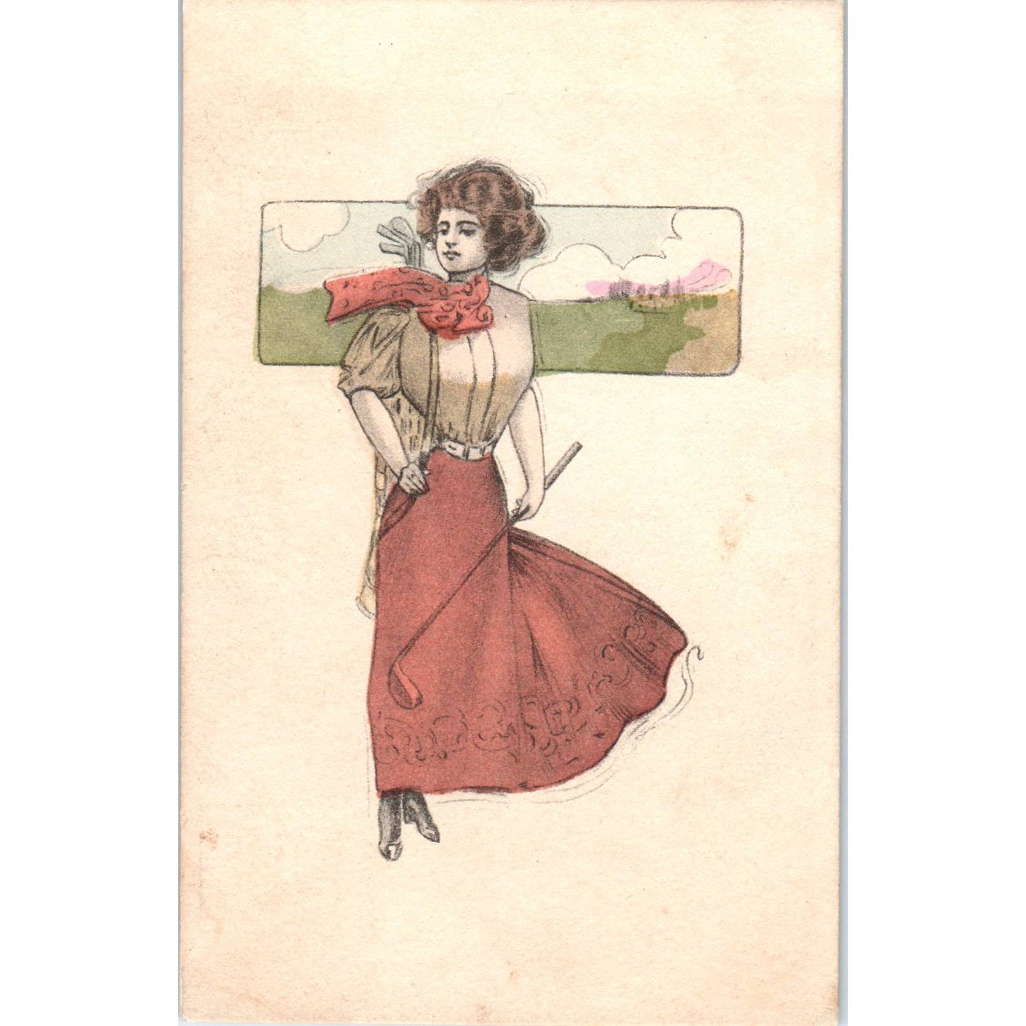 Victorian Woman Golfer Golf 1910 Original Postcard TK1-23