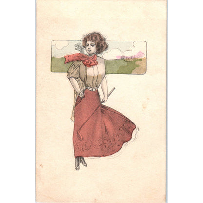 Victorian Woman Golfer Golf 1910 Original Postcard TK1-23