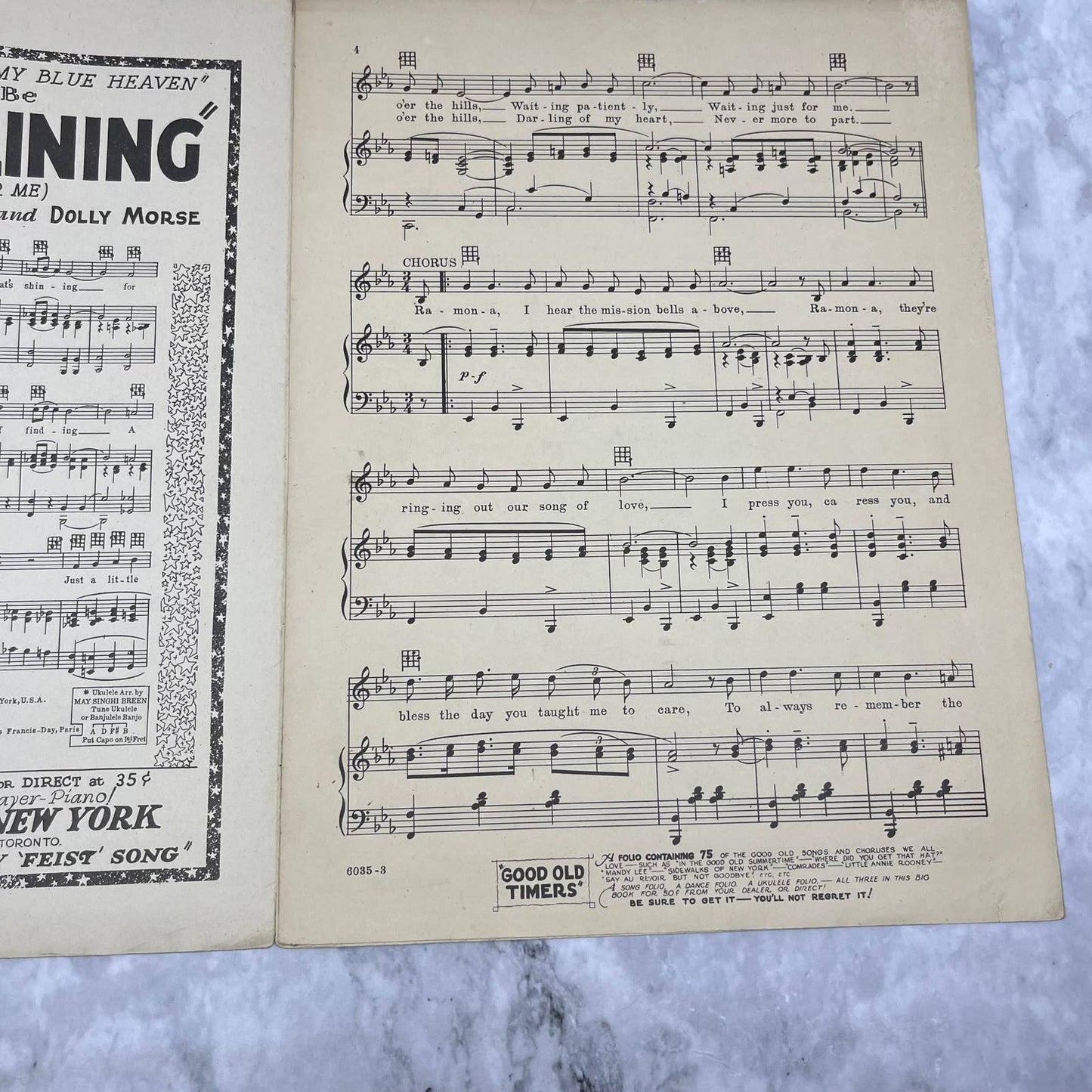 Ramona Dolores Del Rio L.Wolfe Gilbert Mabel Wayne Sheet Music 1927 Vintage TH1
