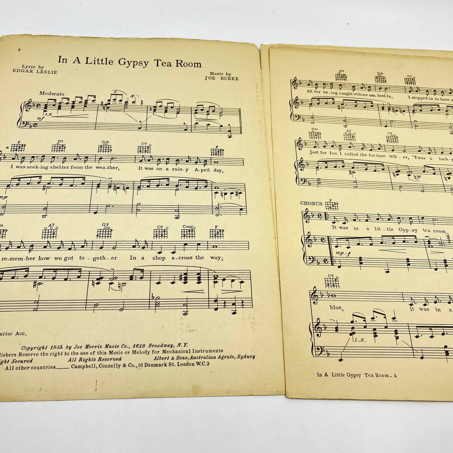 1935 In a Little Gypsy Tea Room Edgar Leslie Joe Burke Sheet Music