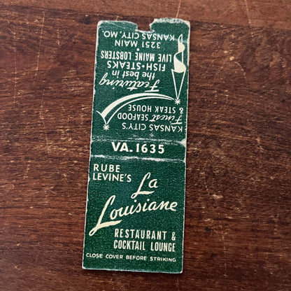 La Louisiane Restaurant Kansas City MO Advertising Matchbook Cover SB3-M5