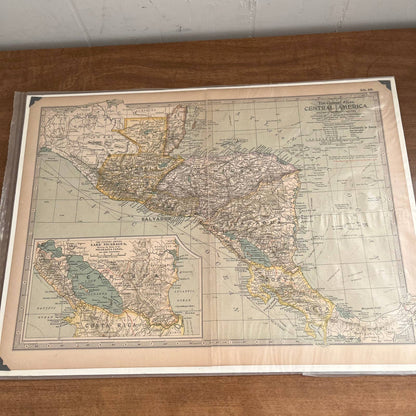 Antique 1902 Century Atlas Map of CENTRAL AMERICA Color Engraved 12x16 FL5