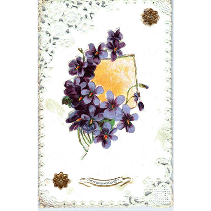c1910 French Forget Me Not Die Cut Lace Border Original Postcard TK1-P15