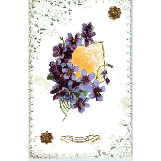 c1910 French Forget Me Not Die Cut Lace Border Original Postcard TK1-P15