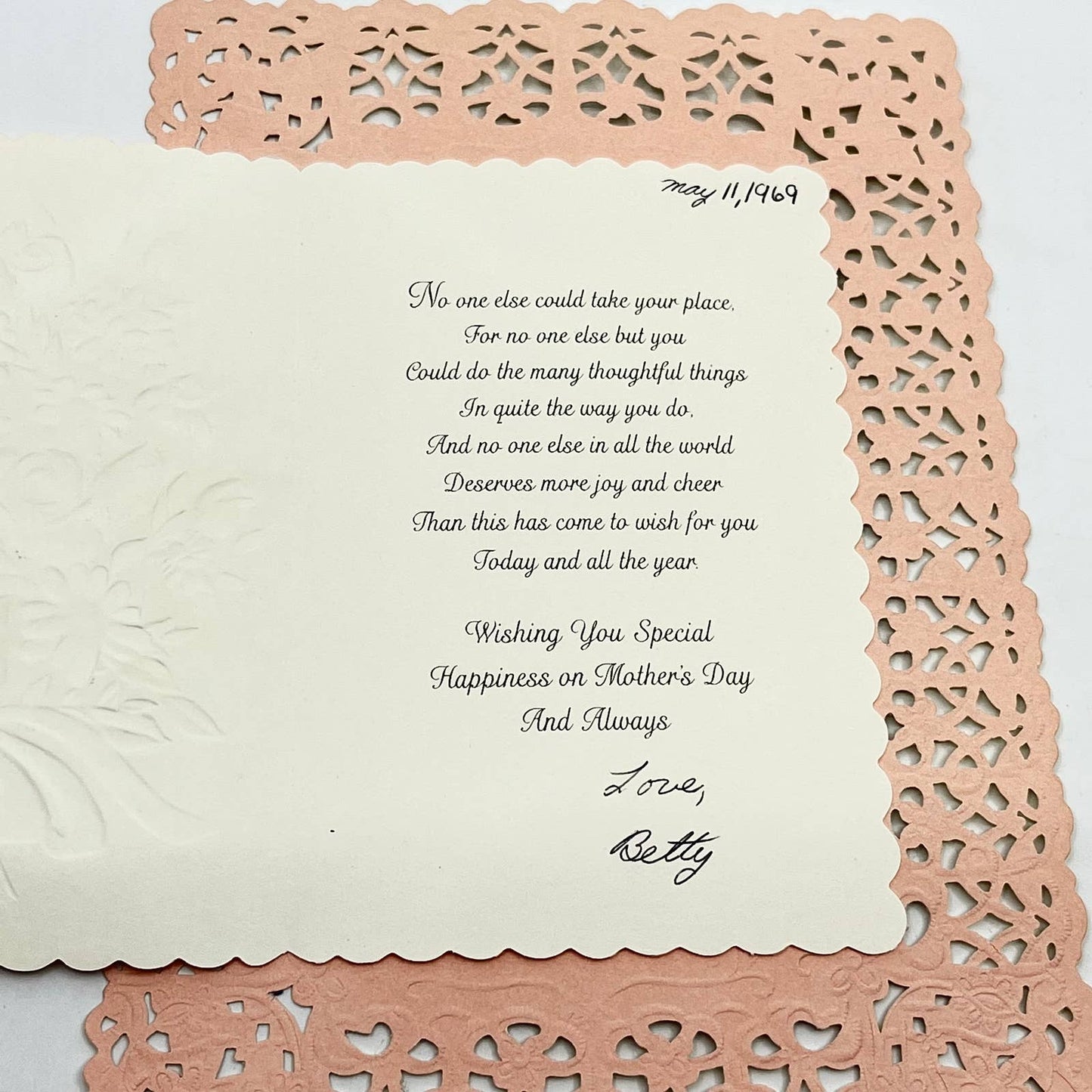 1969 Hallmark Mother’s Day Card Die Cut Embossed Mica Flowers D7