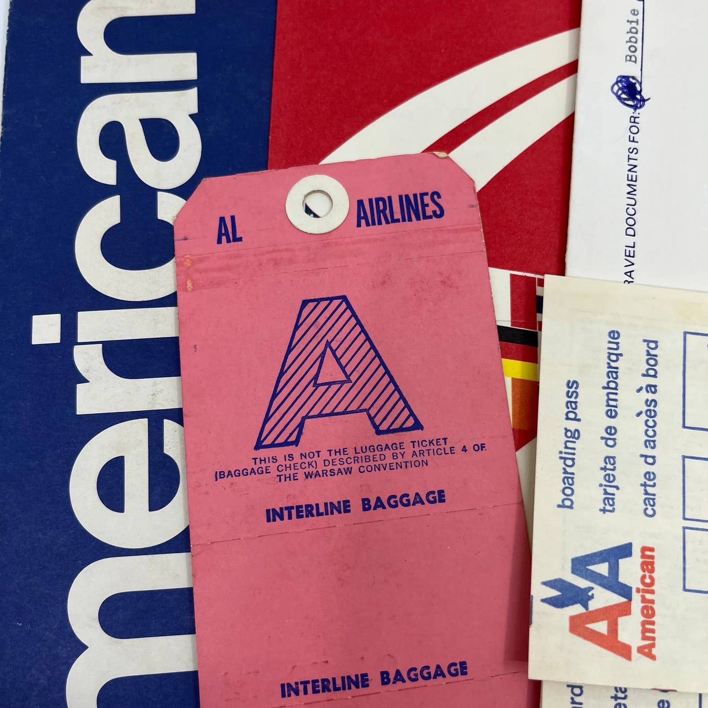 1970s American Airlines Boarding Passes Envelope/Passenger Stubs Bag Tags AC8-4