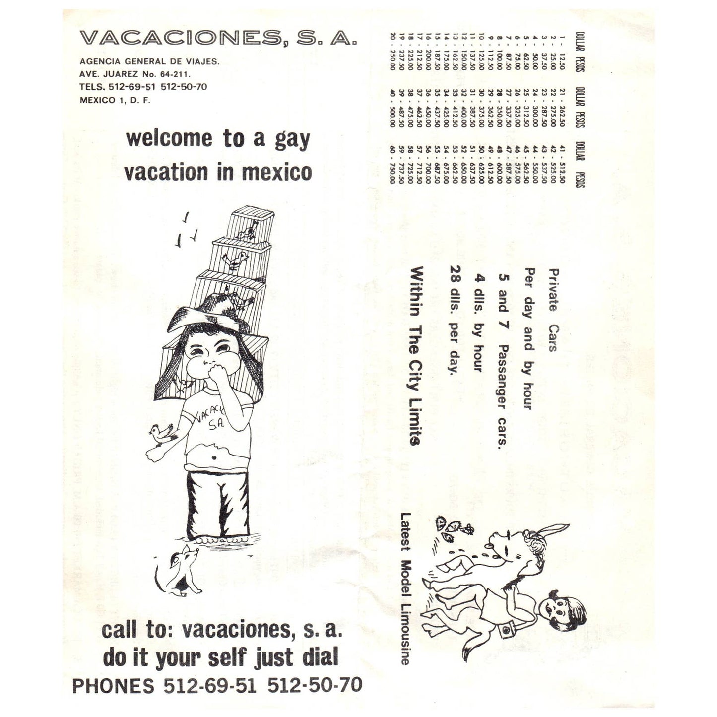 1960s Vacaciones S.A. Travel Agency Mexico City Vacations Travel Brochure SE4